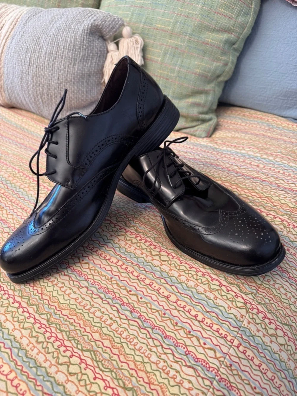 Johnston & Murphy Men 11.5 M Atchison Wing Tip Oxford Black Leather NIB 20-6287